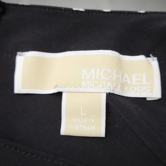 Michael Kors Black Black/White Animal Print Trim Long Sleeve Dress (Size L) - Picture 6 of 7